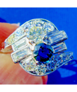 Earth mined Diamond Sapphire Deco Engagement Ring Vintage Platinum Toi e... - €6.806,81 EUR