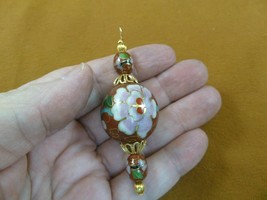 (J521-2) Rust pink cherry blossom flower 25mm round CLOISONNE gold wired pendant - £21.72 GBP