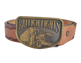 Raleigh Lights 70s sz 38 Leather Belt Cigarettes Semi Trucker Trucking Buckle - £9.29 GBP