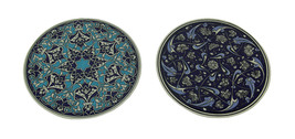 Scratch &amp; Dent Set of Two Round Ceramic Blue Pattern Trivets - £14.98 GBP