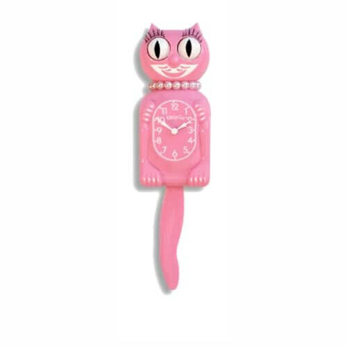 Pink Satin Miss Kitty Cat klock MOVING CLOCK KAT CLOCK FREE US SHIPPING - $64.99