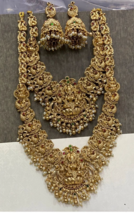 Gold Plated Indian Long Necklace Temple Goddess Bollywood Style Jewelry Set - £61.11 GBP