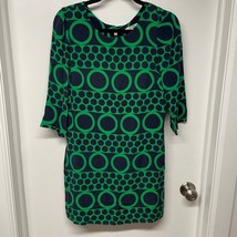 Boden Womens Green Blue Circle Print Half Sleeve Shift Boulevard Dress S... - $33.66