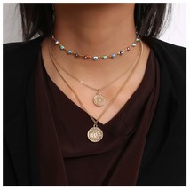 Evil Eyes Necklace Gold Coin Necklace for Women Ladies Girls Layered Necklace fo - £17.76 GBP