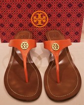 Tory Burch Thong Sandals Size-10.5M Leather Tory Burch Gold Metal Accent - £70.74 GBP