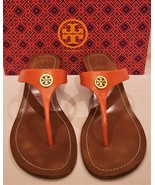Tory Burch Thong Sandals Size-10.5M Leather Tory Burch Gold Metal Accent - £72.09 GBP