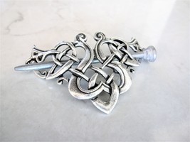 Silver celtic knot metal viking filigree hair slide stick clip barrette - £14.91 GBP