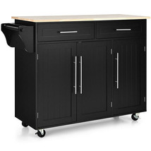Kitchen Island Trolley Wood Top Rolling Storage Cabinet Cart with Knife Block-B - £258.44 GBP