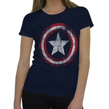 Captain America Women&#39;s Distressed Symbol T-Shirt Blue - £25.56 GBP+