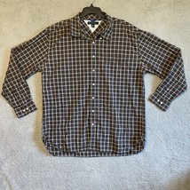 Tommy Hilfiger Button Up Casual Shirt Mens XXL Brown Plaid Cotton w/ Pocket - $11.14