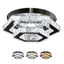 Modern Crystal Chandelier Led Flush Mount Ceiling Light Hexagonal Pendant Lamp F - £92.71 GBP