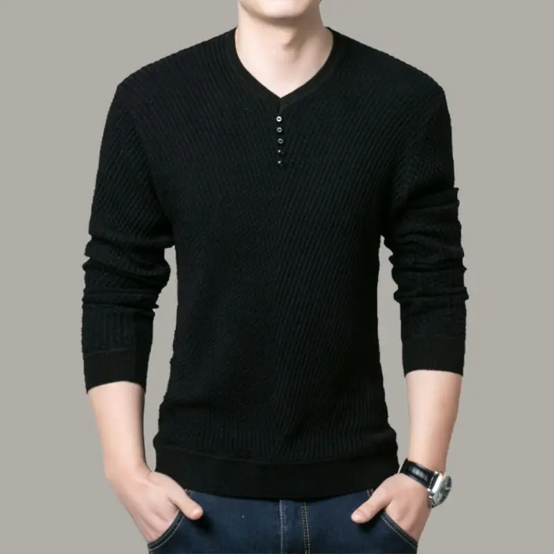 Autumn Winter Solid Color  Button Casual s Man Long Sleeve Korean Style Pullover - £92.72 GBP