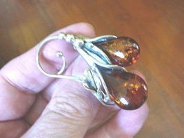 (pin64-12) ORANGE AMBER teardrop 2 stone Calla Lily .925 Sterl SILVER brooch pin - £54.84 GBP