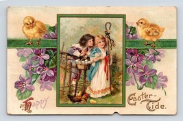 A Happy Easter Tide Children Chicks Eggs Flowers Embossed 1910 DB Postcard K14 - $3.91