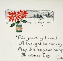 Christmas Day Greeting Card 1910s Embossed Poinsettia Farmhouse PCBG6B - £13.85 GBP