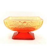 Jeannette Amberina Glass Candy Jar Dish Pedestal Base Stipple Acorns Ora... - $12.95