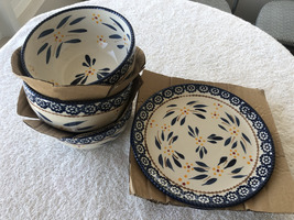 Temp-tations Old World dark blue bowls and dessert plates, new, 6 pcs - £51.79 GBP