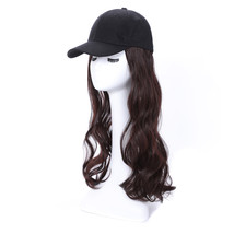 Women Body Wave Baseball Cap Wig Dark Brown Synthetic Hair 24 Inches - £18.80 GBP