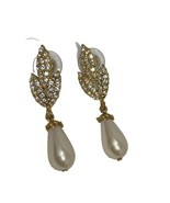 Goldtone Rhinestone &amp; Faux Pearl Teardrop Stud Earrings - $260.09 MXN