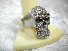 Biker Flaming Skull Human Cranium Stainless Steel Band Ring Sz 12 - £15.97 GBP