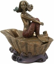 Mermaid Ariel On Giant Sea Clam Shell Small Decorative Jewelry Box Figurine - £18.97 GBP