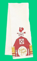 Farm Fresh Tea Towel Country Rooster Weathervane Red Barn Kitchen Cotton... - £9.39 GBP