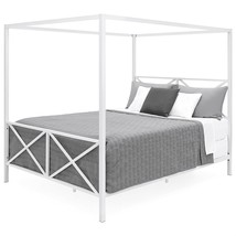 Queen size Modern Industrial Style White Metal Canopy Bed Frame - $7,329.62 MXN