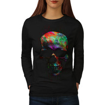 Wellcoda Paint Skull Mask Art Womens Long Sleeve T-shirt, Scary Casual Design - £19.28 GBP