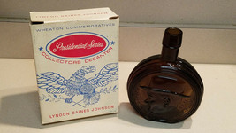 Vtg Wheaton Glass Company Green Iridescent Lyndon Baines Johnson Bottle W/ Box - £23.32 GBP