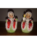 2 Napco Japan Spaghetti Lace Trim Christmas Angel Bell Figurines 5&quot; Defects - $47.86 CAD