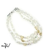 Vintage Three Strand Necklace - Iridescent &amp; White Glass Beads - Western... - $26.00