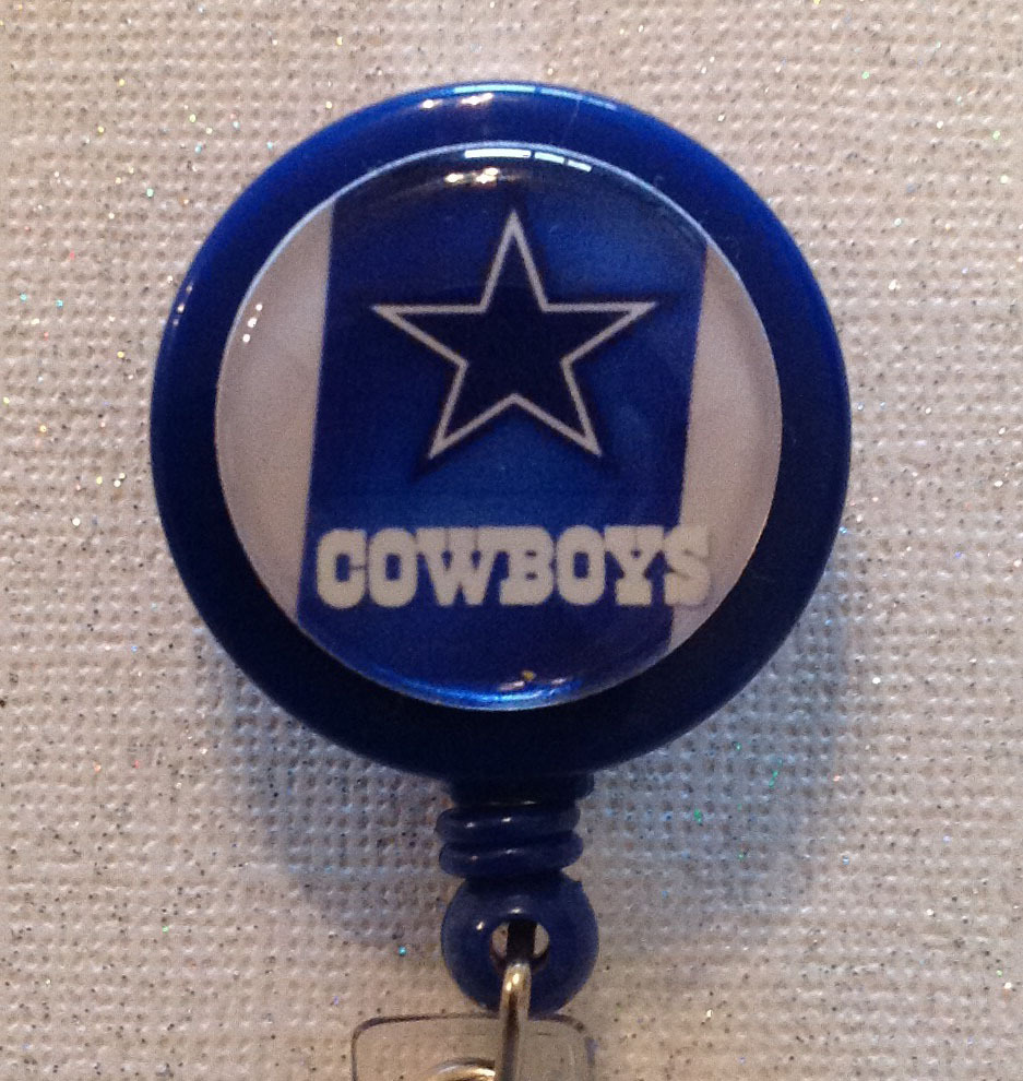 Nfl Dallas Cowboys Badge Reel Id Holder Blue Silver Alligator Clip Handmade New - $8.99