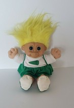 Vtg 12" Russ Berrie Cheerleading Troll Doll Yellow Hair - Green & White Outfit - $10.50