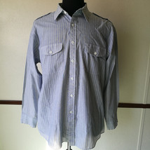 Vintage Knights Bridge For Men XL Button Front Striped Blue Shirt Made i... - £11.30 GBP