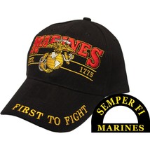 CP00318 Black U.S. Marines &quot;First to Fight, Est. 1775&quot; Cap - £11.62 GBP