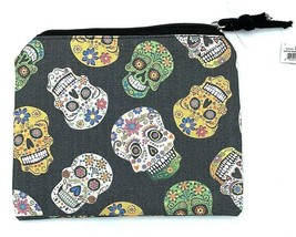 Sugar Skull Make Up Bag Pouch Black Pencil Zipper Skulls Day Of The Dead - $9.65