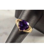 Womens Vintage Estate 14K Yellow Gold Amethyst Heart Ring 5.3g E4368 - £589.68 GBP