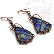 Lapis Lazuli Gemstone Copper Wire Wrap Drop Dangle Earrings Jewelry 2.10&quot; SA 31 - £3.95 GBP