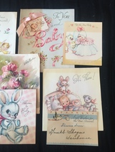 Set of 8 Vintage 40s illustrated Birth/Baby card art (Set D) image 4