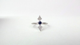 Sapphire Diamond Ring 14K White Gold 0.15CT Sapphire 0.10CT Natural Diamond - £215.38 GBP