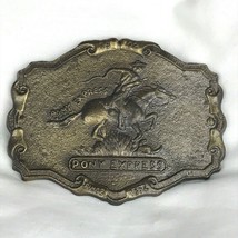 Pony Express brass belt buckle Western Vintage Patina  - £7.88 GBP