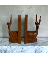 Vintage Kenya Impala Antelope Gazelle Hand Carved Wood Bookends MCM Wood... - £22.06 GBP