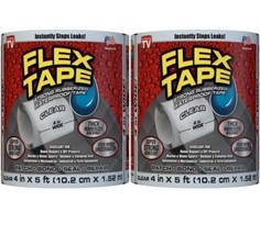 Flex Tape, 4 in x 5 ft, 2-Pack, Clear, Thick Flexible Rubberized Waterproof Tape - £23.32 GBP