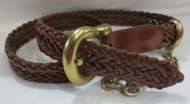 Donna Karan DKNY Brown braided Leather Gold Buckle Belt with chain M/L - £19.55 GBP