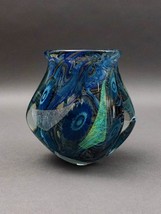 Robert Eickholt 2008 Blue Iridescent Dichroic Free Form Deep Sea Art Glass Vase - £556.43 GBP
