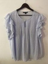 Zac &amp; Rachel Top Women’s Size L Blue Polyester Ruffle Sleeve Textured Bl... - £11.51 GBP