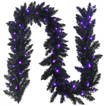 Costway 9ft Pre-lit Christmas Halloween Garland Black w/ 50 Purple LED Lights - £43.25 GBP