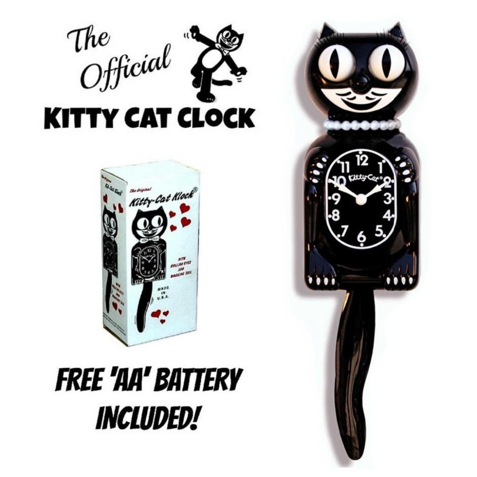 MISS KITTY CAT CLOCK (3/4 Size) 12.75&quot; Retro Black Kit-Cat Klock Free Ba... - $59.99