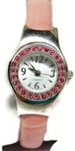 Rhinestone Pink Hinge Cuff Bangle Bracelet Analog New Battery Runs Woman Watch - £17.12 GBP