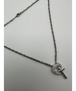 Vintage 18k White Gold Plated Heart Cross Necklace 16&quot; - £11.93 GBP